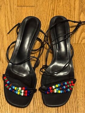 New Black beaded kitten heels size 9